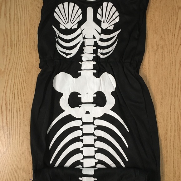 New 1pc Girls Skeleton Dress Halloween Costume One Size Fits Ages 6-8 - Picture 4 of 9